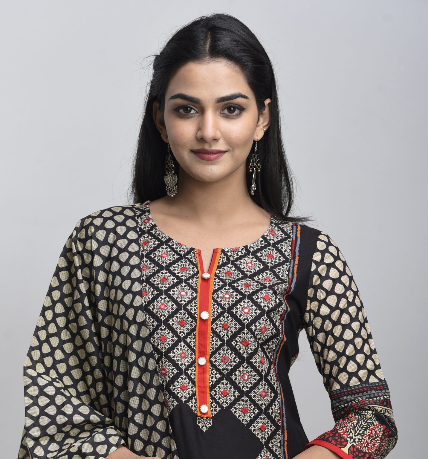 black kurti with palazzo and dupatta