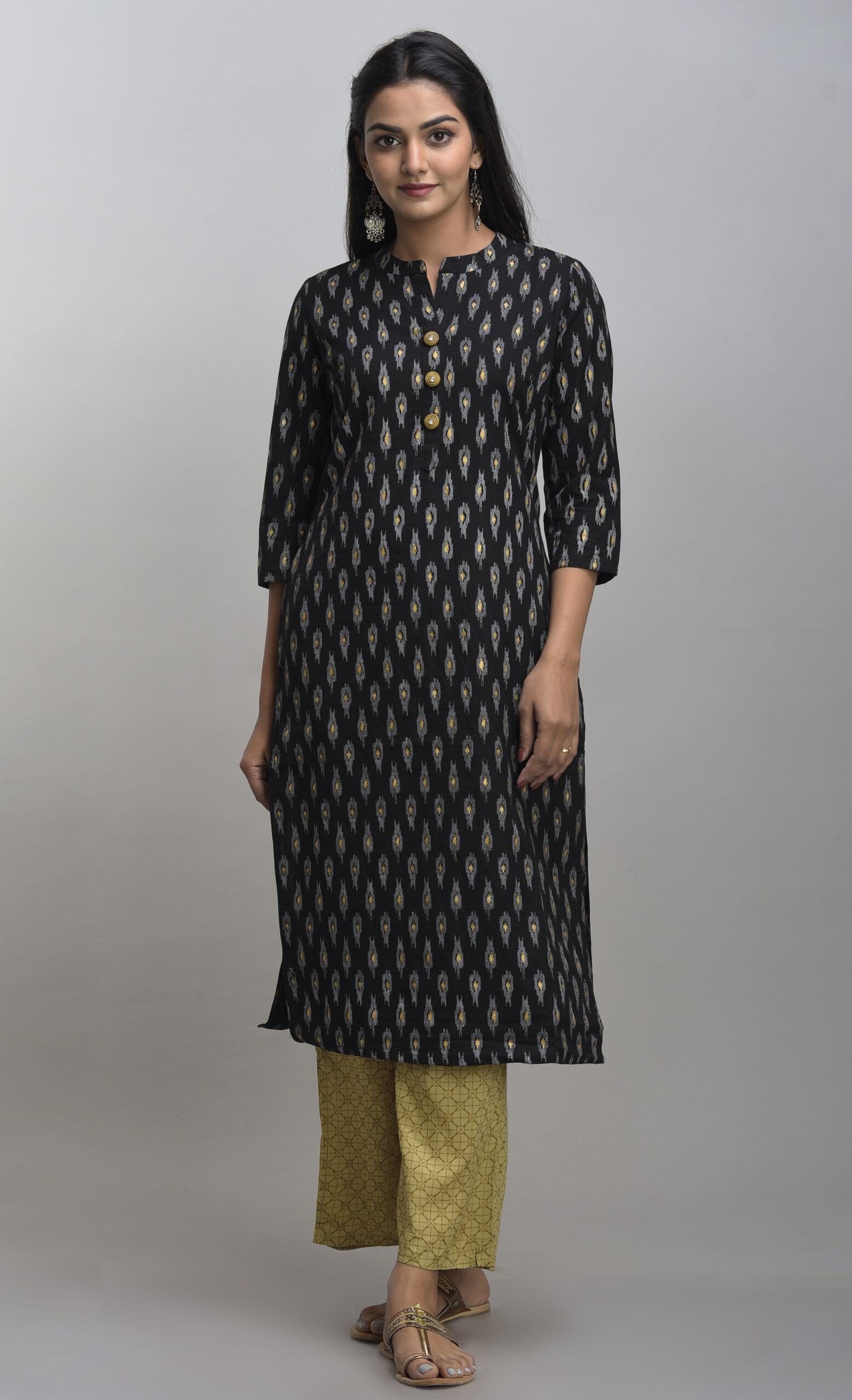 Cotton Flex Ikkat Gold Khadi Printed Kurta Pant Set | Cost Rs 550 ...