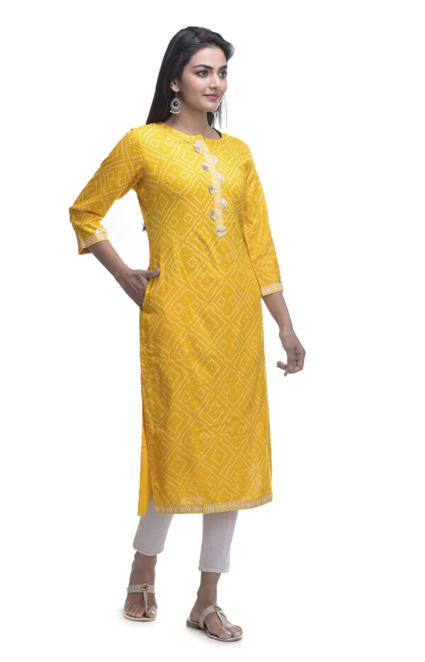 Rayon Jaipuri Bandhej Print Kurta with Gotta Patti Work Manufacturer Wholesale in Jaipur