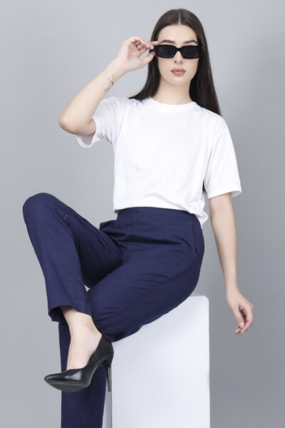 Women Everyday Cotton Pant - Women Navy Blue Pant - Pack of 8 Pc